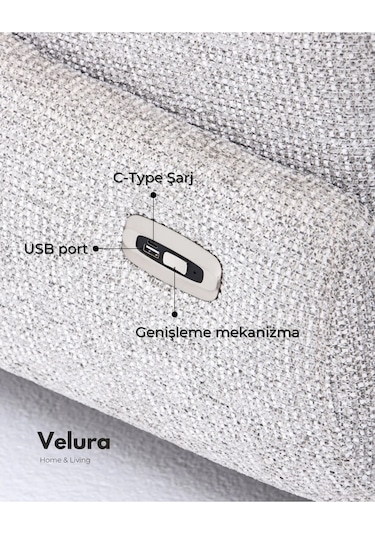 Ezel Motorlu Köşe Takımı & Hoparlörlü, Usb Portlu, Genişleyebilir Büyük Köşe Takımı Antrasit