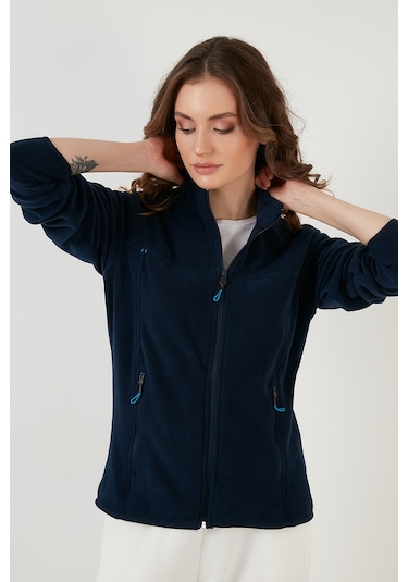 Lela Slim Fit Anti-Pilling Tüylenme Yapmayan Fermuarlı Cepli Hırka 2' Li Paket Bayan Polar 5907002S2 Ekru-Lacivert