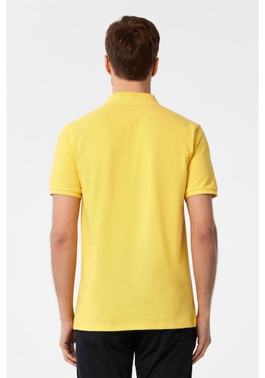 Sarı Slim Fit Armürlü Polo Yaka Tişört-37205 Sarı