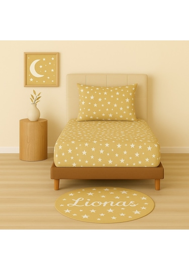 Desenli 100 X 200 Cm Tek Kişilik Sütlü Yıldız Lastikli Çarşaf Ve Yastık Kılıfı Kahve