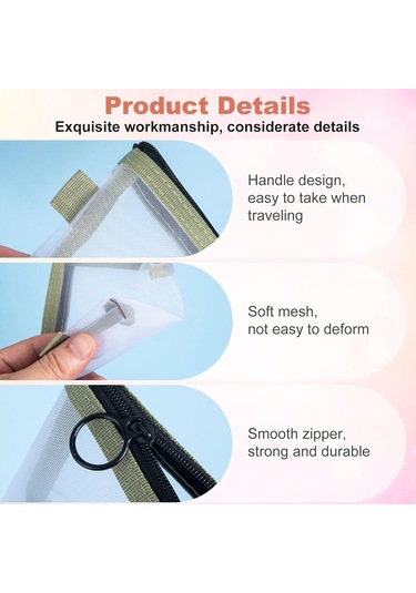 Monyee 3 Adet Mini Şeffaf Nilon Mesh Çantalar - Seyahat Kosmetik, Anahtar, Kart Organizer Çantaları Mavi, Pembe, Yeşil