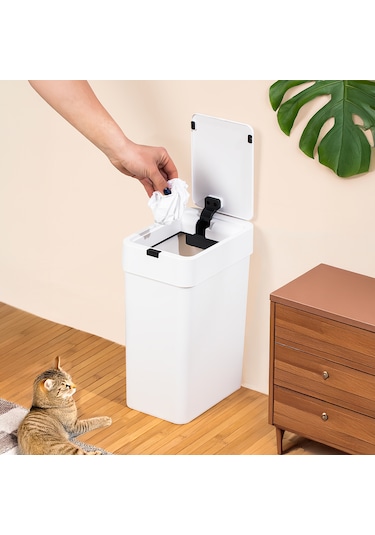 Porsima Me-06 Hareket Sensörlü 9lt Sessiz Banyo Mutfak Çöp Kovası Beyaz