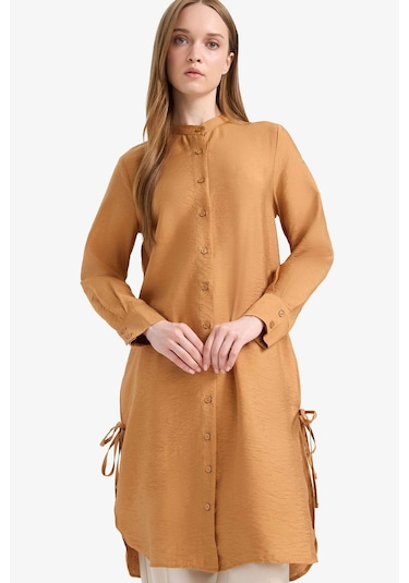 DeFacto Regular Fit Basic Düz Yanları Bağcıklı Uzun Kollu Tesettür Gömlek Tunik F2182AX25SMBN563