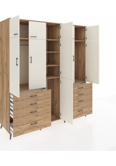 Kronos Dolap 8 Raflı 8 Çekmeceli 3 Askılı 220x59x243 Çam-aytaşı/çam Aytası/atlas Çam