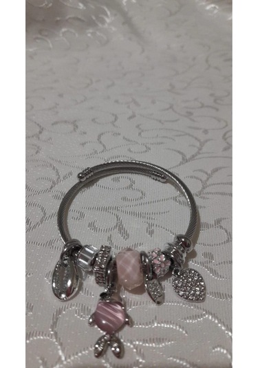 Uzel Çelik Bileklik Gümüş Silver Model Pembe, Balık Char...