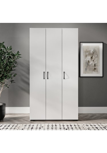 Soft 3 Kapaklı Beyaz Gardırop, Elbise Dolabı