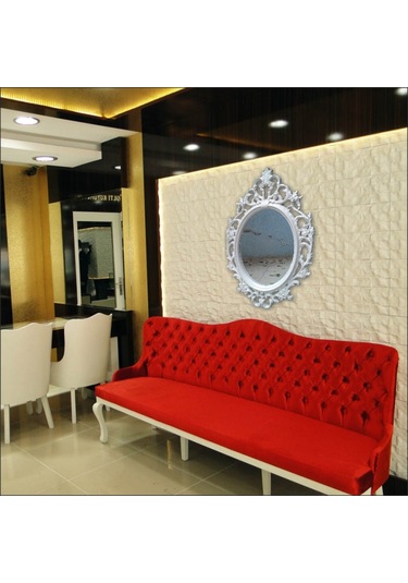 50X70Cm Oymalı Rustik Beyaz Çerçeveli Antik Duvar Boy Aynası Beyaz