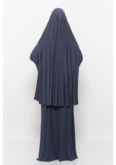 Pratik 2 Parça Pamuklu Yarasa Kollu Başörtülü Tesettür Namaz Elbisesi Füme Antrasit