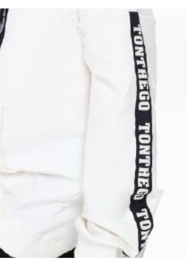 Çocuk Kapüşonlu Stay Strong Yazılıi Sweatshirt-14816 Ekru