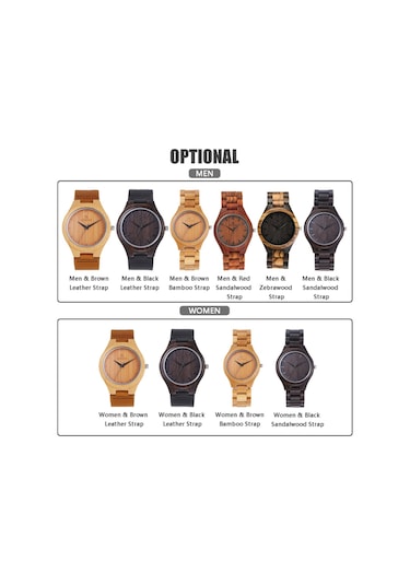 Erkek Ahşap Saat Analog Kuvars Saat Sandal Ağacı Malzeme Hafif Günlük Saatler Vintage Kol Saati Erkek Ve Kırmızı Sandal Ağacı Kayış Diğer