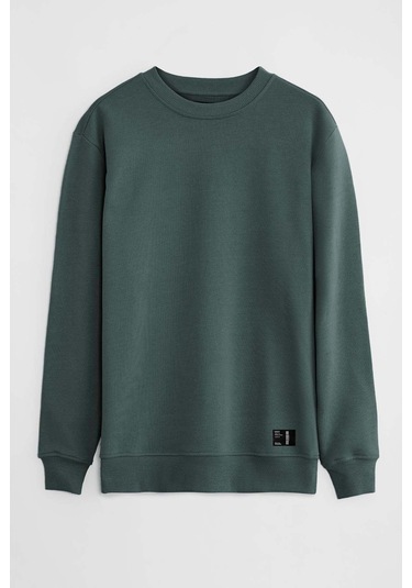 Travıs Erkek Organik Kumaşlı Yumuşacık Regular Fit Yuvarlak Yakalı Koyu Yeşil Sweatshirt