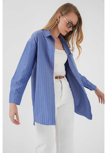 Gabria Tek Cep Arkası Uzun Gömlek Mavi