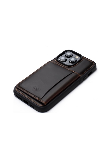 Back Wallet Apple Uyumlu iPhone 14 Kahverengi Koyu
