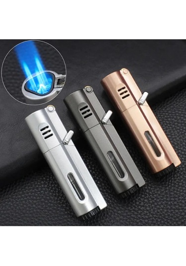 Premiumquality Parlak Gunmetal 3 Torch Pürmüz Metal Puro Çakmağı