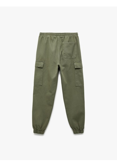 Koton Beli Bağcıklı Kargo Cep Detaylı Pamuklu Rahat Kesim Gabardin Jogger Pantolon Haki 6wam40044hw Haki
