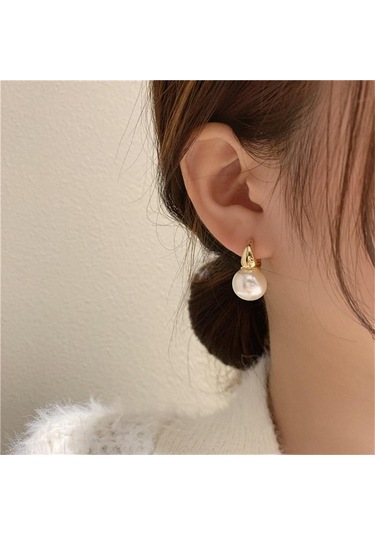 Sevimli Simülasyon İnci Çiviler Hoop Küpe Kadınlar İçin Eardrop Minimalist Küpe Düğün Moda Takı Beyaz