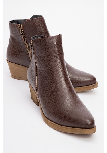 Jayer Kahve Floter Hakiki Deri Fermuarlı Kadın Topuklu Bot kahverengi