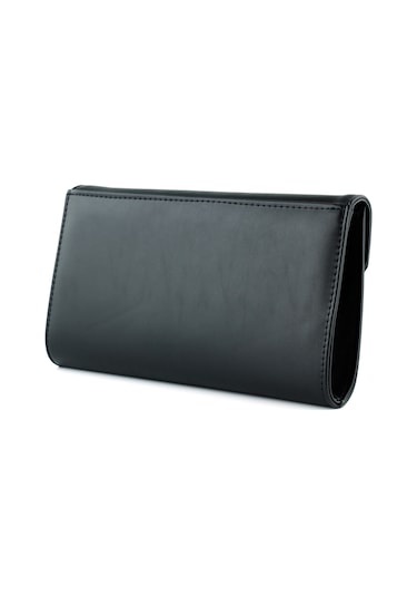 Erkan Saçmacı Siyah Zincir Askılı Manyetik Kapaklı İç Cepli Zarif Abiye El Çantası Siyah