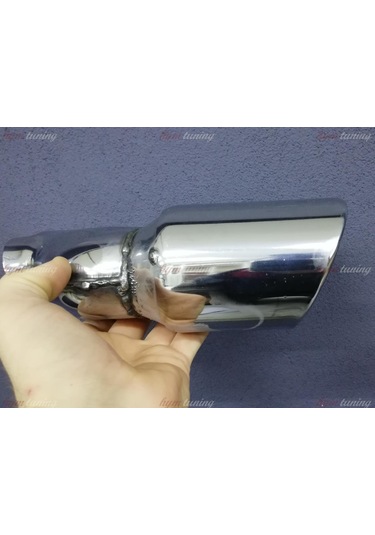 Yuvarlak Eğik Ağız 90mm Çift Çıkış Egzoz Ucu. Paslanmaz Krom