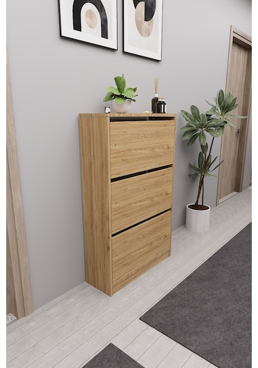 Mirobi Kembe 3 Bölmeli Açılır Modern Dekoratif Ayakkabılık Çam Çam