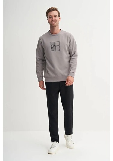 Cazador Dynamic Regular Fit Pamuk Karışımlı Baskılı Scuba Sweatshirt-53290 Gri