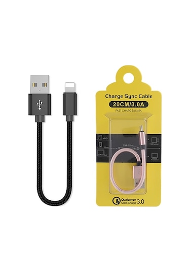 Ally Apple iPhone Uyumlu iOS 3.0A Hızlı Şarj Halat Usb Kablo 20Cm (324799018)