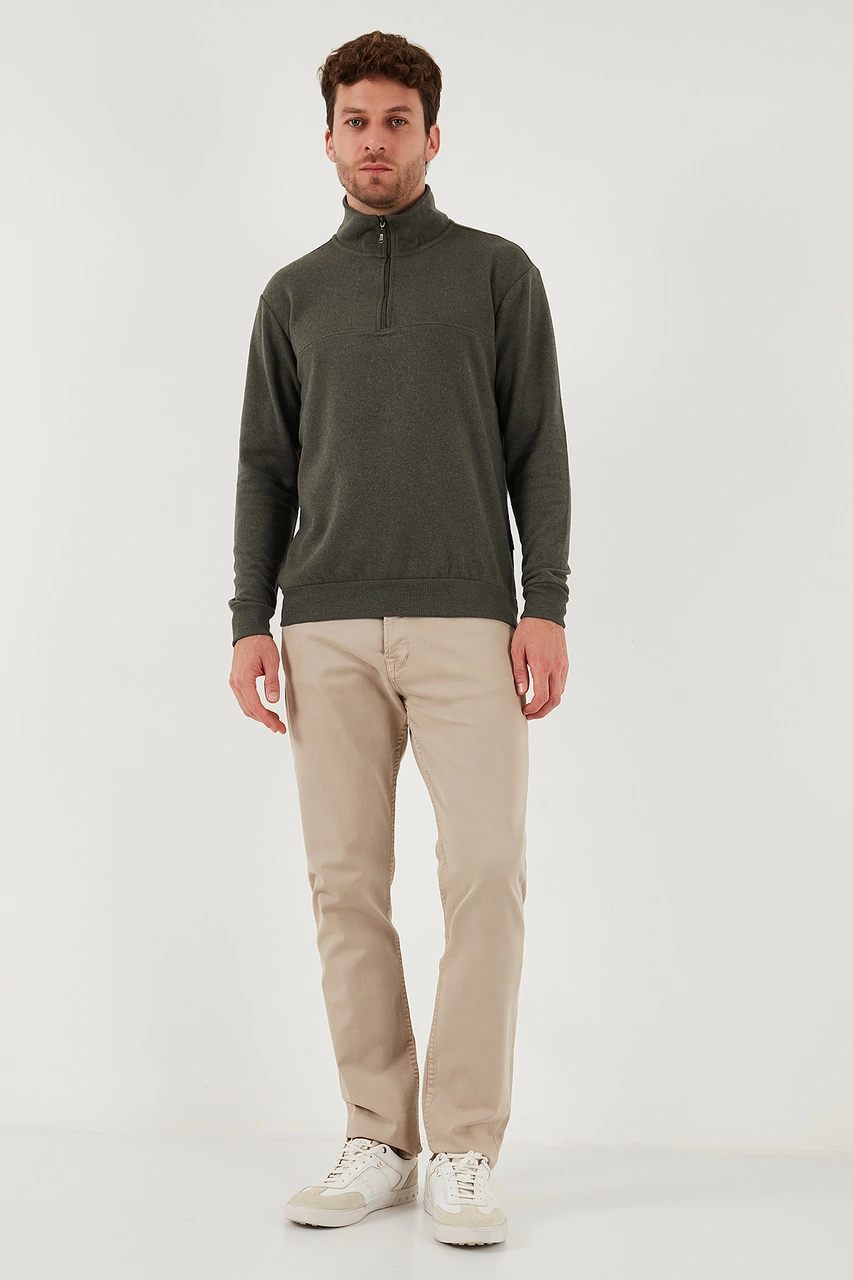 Buratti Pamuklu Regular Fit Yarım Fermuarlı Dik Yaka 2'Li Paket Erkek Kazak 456112S2 Bej-Haki