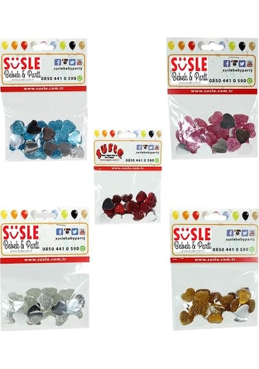 Polyester Kalp Fiyonk, 1,3 Cm - 25 Adet - Gümüş 1+
