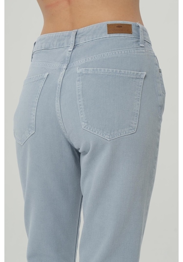 Ariana Gri-mavi Yüksek Bel Patı Fermuarlı Mom Jean Pantolon C 4525-139 Gri