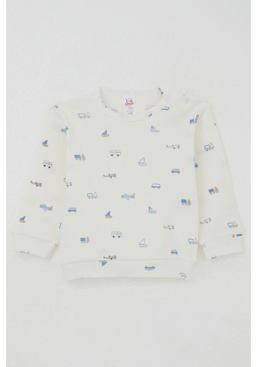 Breeze Erkek Bebek Pijama Takımı Omuzdan Patlı Mini Taşıtlar Dünyası 4 Ay-1 Yaş, Ekru Ekru