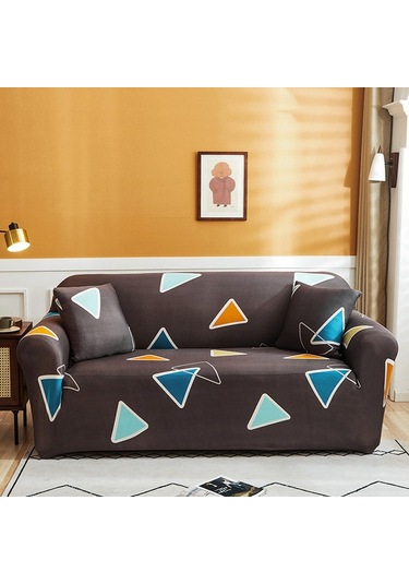 Sones Çift Kişilik Tam Kapsama Elastik Kaymaz Kanepe Kılıfı Altın Üçgen