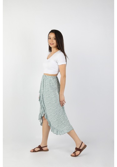 Kadın Fırfırlı Viskon Etek Su Yeşili