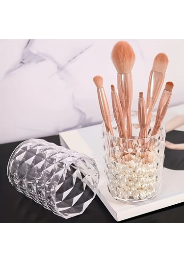 Meridiangoods 1 Adet Kristal Desenli Şeffaf Makaj Fırçası Kalem Saklama Kutusu Şeffaf