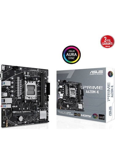 Asus Prıme A620m-k, 2xddr5, 1x M.2, D-sub, Hdmı, Am5 Soket Anakart