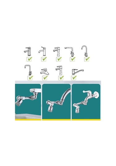 Su Tasarruflu 1080 Dönerli Batarya Musluk Çeşme Başlığı Tasarruflu Hareketli Musluk Ucu Başlığı