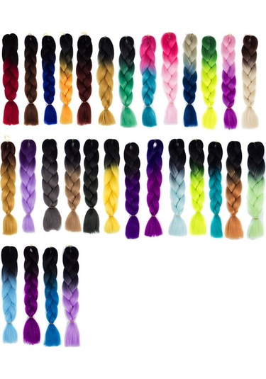 Cbtx Moda Renk Gradyan Bireysel Örgü Peruk Elyaf Büyük Örgüler, Uzunluk: 60cm 57 Siyah + Göl Mavisi