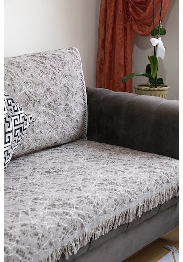 Mozaik Pamuklu Saçaklı Koltuk - Çekyat Örtüsü 170x220 - Kahve Kahve