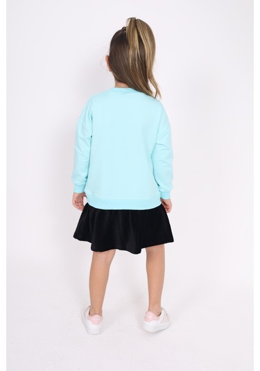 Toontoy Kız Çocuk Göğsü Yazı Baskılı Elbise Su Yeşili