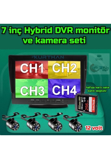 Tarımsal Araçlara 7'' Dvr Ekran Ve 4 Ad Beyaz Ledli Kamera Seti