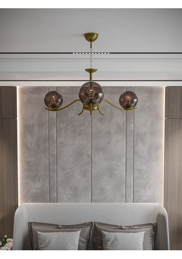 Merla 3'lü Eskitme Bal Rengi Camlı Avize