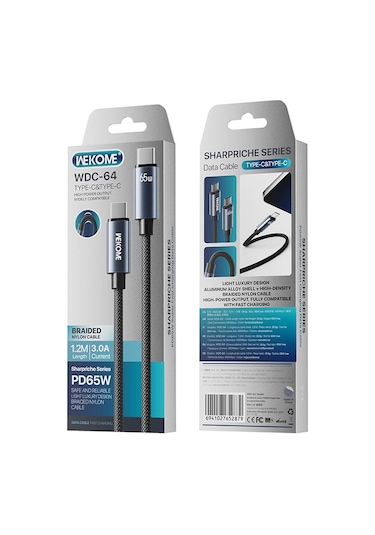 Wk Wdc-64 Pd65w Tip-c Tip-c Hızlı Şarj Veri Kablosu, Uzunluk: 1.2m Siyah