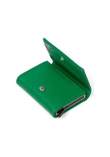 Tuldar Erkek Rfıd Otomatik Çekim Koruyucu Mekanizmalı Kağıt Para Bölmeli Hediyelik Kartlık Cüzdan Tul605 - Yeşil
