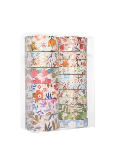 Springsun 18 Rulo Altın Varaklı Çiçekli Washi Bant Seti Dıy, Scrapbook & Hediye Paketi İçin Botanik Desenler
