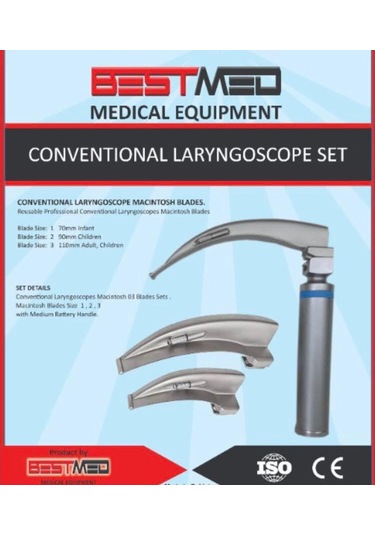 Laringoskop Set 3 Blade 3 Bıçaklı Laringaskop Seti Numara 1 2 3