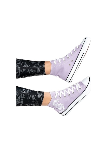 Kadın Keten Bilekli Baskılı Spor Ayakkabı Lila