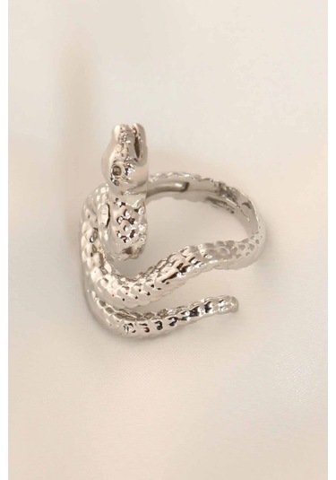 Yılan Figür Zirkon Taş Detay Gümüş Renk Kadın Yüzük Gümüş Çok Renkli
