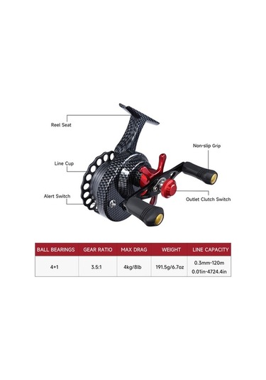 Novahub Çift Yönlü Metal Gövdeli Karbon Raft Makarası - Sol/sağ El Ergonomik Tasarım, Buz Balıkçılığı, Trolling İçin