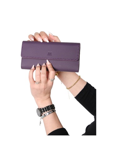 Mft Leather Hakiki Deri El Portföyü Cüzdan Hilton 8926 Flother Mat Mor