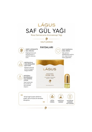 Lágus Saf Gül Yağı Rosa Damascena Aromaterapi Yağı Kalp Çakrası 20 ML