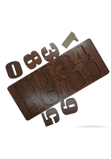 Çocuklar İçin Eğitici Ve Öğretici Ahşap Yapboz Puzzle Bul Tak Sayılar Kahverengi - Sayı